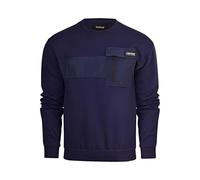 Firetrap Mens Designer Classic Crew Neck Knitted Sweatshirt Jumper Smart Casual Fleece Sweat Top with Zip Chest Pocket Blue XXL