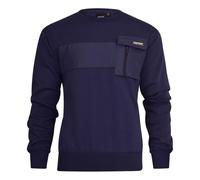 Firetrap Mens Designer Classic Crew Neck Knitted Sweatshirt Jumper Smart Casual Fleece Sweat Top with Zip Chest Pocket Blue L