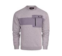 Firetrap Mens Designer Classic Crew Neck Knitted Sweatshirt Jumper Smart Casual Fleece Sweat Top with Zip Chest Pocket Grey Marl XL
