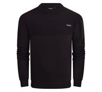 Firetrap Mens Designer Cotton Crew Neck Classic Logo Knitted Sweatshirt Jumper Smart Casual Fleece Sweat Top with Zip Arm Pocket Black L