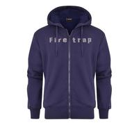 Firetrap Mens Designer Cotton Sherpa Fur Lined Full Zip Fleece Lined Hoodie Warm Winter Hooded Jacket Navy L