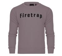 Firetrap Mens Designer Crew Neck Fleece Classic Logo Sweat Top Branded Pullover Jumper Round Neck Soft Cotton Sweatshirt Night Owl Grey 4XL
