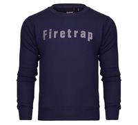 Firetrap Mens Designer Crew Neck Fleece Classic Logo Sweat Top Branded Pullover Jumper Round Neck Soft Cotton Sweatshirt Navy 6XL