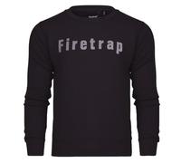 Firetrap Mens Designer Crew Neck Fleece Classic Logo Sweat Top Branded Pullover Jumper Round Neck Soft Cotton Sweatshirt Black XXL