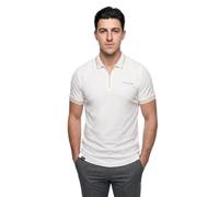 Firetrap Mens Designer Polo T Shirt 1/4 Zip Quarter Zip Textured Cotton Collared Top with Short Sleeves White XXL