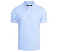 Firetrap Mens Designer Polo T Shirt 1/4 Zip Quarter Zip Textured Cotton Collared Top with Short Sleeves Ice Blue L