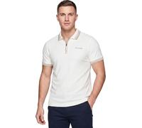 Firetrap Mens Designer Polo T Shirt 1/4 Zip Quarter Zip Textured Cotton Collared Top with Short Sleeves Ecru S
