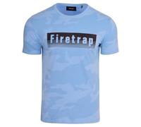Firetrap Men's Designer Signature Logo Print Short Sleeved Shirt Top Sky Blue L
