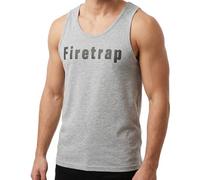 Firetrap Mens Designer Vest - Grey Marl Horizontal Chest Logo Sleeveless Tank Top - 100% Polyester Waffle Fabric - Summer Fashion, Gym, Training & Beachwear - S to XXL