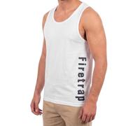 Firetrap Mens Designer Vest Sublimation Print Sleeveless Summer Fashion Tank - Beach Gym Training White L