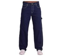 Firetrap Mens Designer Wide Leg Loose Fit Carpenter Baggy Denim Jeans Multi Pocket Jean Indigo 32W / 30L