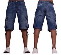 Firetrap Mens Knee Length Cargo Shorts Denim Jean Cargo Short Cotton Summer Casual Capri Cropped Trousers with Multi Pockets Black Blue Light Blue Stone Wash 40