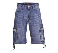 Firetrap Mens Knee Length Cargo Shorts Denim Jean Cargo Short Cotton Summer Casual Capri Cropped Trousers with Multi Pockets Black Blue Light Blue Stone Wash 30