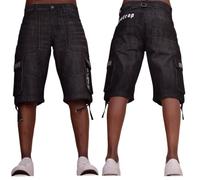 Firetrap Mens Knee Length Cargo Shorts Denim Jean Cargo Short Cotton Summer Casual Capri Cropped Trousers with Multi Pockets Black Blue Light Blue Black Wash 38