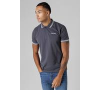 Firetrap Men's Regular Fit Cotton Button Polo Shirt with Stripe Detail in Dark Grey | Size: XL Firetrap Dark Grey XL
