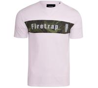 Firetrap Men's T-Shirt Cotton Crew Neck | Branded Camo Logo Tee | Designer Urban Streetwear Fashion Top | Classic Fit Casual Wear | Signature Branding White L