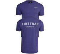 Firetrap Men's T-Shirt Cotton Crew Neck | Branded Logo Tee Front Back Print | Urban Streetwear Fashion Top | Classic Fit Casual Wear Blue XXL