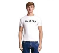 Firetrap Mens T-Shirt Designer Branded Chest Logo Crew Neck Short Sleeve Casual Cotton White M