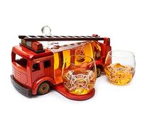 Firetruck Whiskey Decanter Set with Two 12 oz Glasses - Unique Firefighter Gift, Fireman Figurine, Chief, Fire Truck Barware Present, Whiskey Lover Decor, 600ml 13" L 6" H, Gifts for Dad, Him, Men