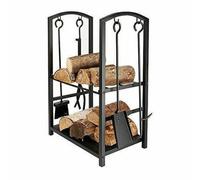 Firewood Log Rack with 4 Pcs Fireplace Tools, Fireside Tools Storage Logs Holder with Poker, Tong, Brush and Shovel, Indoor Outdoor Wood Storage Stacking Stand