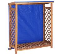 Firewood Log Store Brown Acacia Wood with Blue PVC Tarp 105x38x115 cm RusticRoof