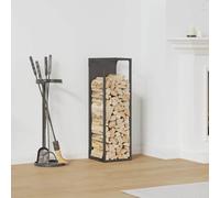 Firewood Rack Black 25x25x80cm Cold-Rolled Steel with Wooden Top Seat Indoor Pro