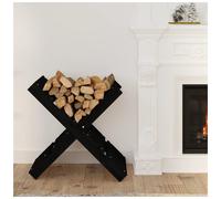 Firewood Rack Black 47x39.5x48cm Solid Pine Wood Rustic Indoor Log Holder Stand