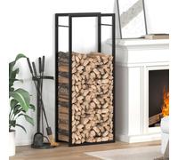 Firewood rack Black Stainless Steel 50x28x132 cm Wall-Secured Log Holder Slim+