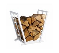 Relaxdays Log Holder, Metal, HWD: 55.5 x 62 x 35 cm, Firewood Storage for Logs, Stacked Wood, White