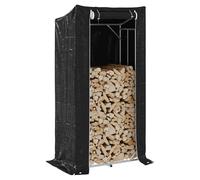 vidaXL Log Store Firewood Rack – Galvanised Steel with PE Rain Cover, 100 x 60 x 200 cm
