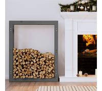 Firewood Rack Grey Solid Pine Wood 80x25x100cm Rustic Indoor Outdoor Log Holder