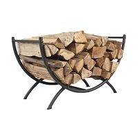 Firewood Rack Holder for Fireplace and Fire Pit, Half Round Free Standing Log Stacker Stand, Iron Tubular Construction with Black Finish