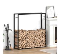 Firewood Rack Stainless Steel Black 110x28x116cm Wall-Mount Log Holder HeavyDuty