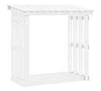 Firewood Rack, White, Made of Solid Pine Wood, 108 x 64.5 x 109 cm with Wooden Shelf and Log Holder for Firewood Storage, Indoor and Outdoor Patio, Garden