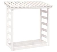 Firewood Rack, White, Made of Solid Pine Wood, 108 x 64.5 x 110 cm, Rustic and Modern, Ideal for Storing and Stacking Firewood in the Living Room, Garden, Patio