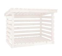 Firewood Rack White Solid Pine Wood 108 x 73 x 79 cm with Wooden Shelf and Log Holder for Firewood Storage in the Garden Patio Living Room