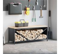 Firewood Rack with Wooden Top, Anthracite, 100.5 x 35.5 x 40 cm, Made of Cold-Rolled Steel and Solid Pine Wood, Robust Firewood Rack for Living Room, Garden and Patio