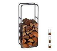 Relaxdays Firewood Rack, Log Stacking Aid, Steel, for in-and Outdoor Use, Wood Pile Shelf, H x W 100 x 40 cm, Anthracite, 100 x 40 x 25 cm