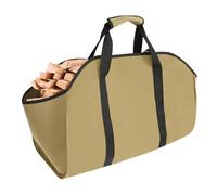 Firewood Storage Bag Heavy Duty, Foldable Waterproof Fire Oxford Cloth Wood Log Carrier Tote with Handles, 60x34x40cm Raised Side Ends for Carrying Wood at Indoor Outdoor Camping (Khaki)