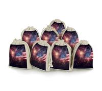Firework American Flag 4Th of July 8 Pack Cotton Drawstring Bags Cotton Hemp Bunches Pocket Reusable Jewelry Pouches Portable Gift Wrap Bags Muslin Bags Christmas Gifts Candy Bags