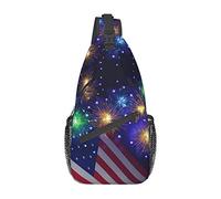 Firework American Flag 4th of July Colorful Balloons Blue Sky Crossbody Bag Men'S Chest Cross Body Bag, Light, For Hiking And Travel
