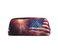 Firework American Flag 4Th of July Pencil Case Large Capacity Pencil Pouch Aesthetic Pen Bag Leather Makeup Bag for Women Men Travel Toiletry Bags Zipper Cosmetic Bag Wide-open Coin Pouch Purse, Gold