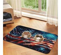 Firework American Flag 4Th of July Print Cat Food Mat Pet Feeding Mat for Floor Pet Supplies Dog Water Bowl Mat Dog Essentials