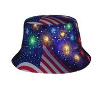 Firework American Flag 4th of July Print Unisex Bucket Hat Twill Fabric Sun Protection Stylish for All Seasons Bucket Hats Black, Black, One size