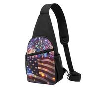 Firework American Flag 4Th of July Printed Chest Bag Sling Bag for Men Women, Outdoor Crossbody Fanny Packs Hiking Chest Packs Sport Daypacks