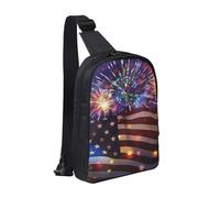 Firework American Flag 4Th of July Printed Chest Bag Sling Bag for Men Women, Waterproof Crossbody Backpack Men Bag for Runner Workout Hiking Cycling Travel