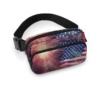 Firework American Flag 4Th of July Printed Fanny Pack Fanny Packs for Women Men,Crossbody Bag Large Chest Bag with Adjustable Strap for Outdoors Workout Traveling Casual Running, Firework American