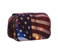 Firework American Flag 4Th of July Printed Flip Pencil Case with 2 Compartments, Large Capacity, Portable Stationery Organizer for School, Travel and Art