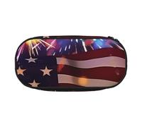 Firework American Flag 4Th of July Printed Oxford Fabric Pencil Case with Spacious Design for School, Office, Travel - Multi-Use Stationery & Makeup Pouch