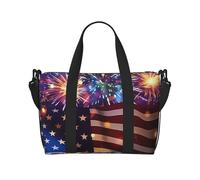Firework American Flag 4Th of July Printed Travel Bag Duffle Bag for Men Women, Large Water Resistant Gym Bag Weekend Holdall Bag with Shoulder Strap
